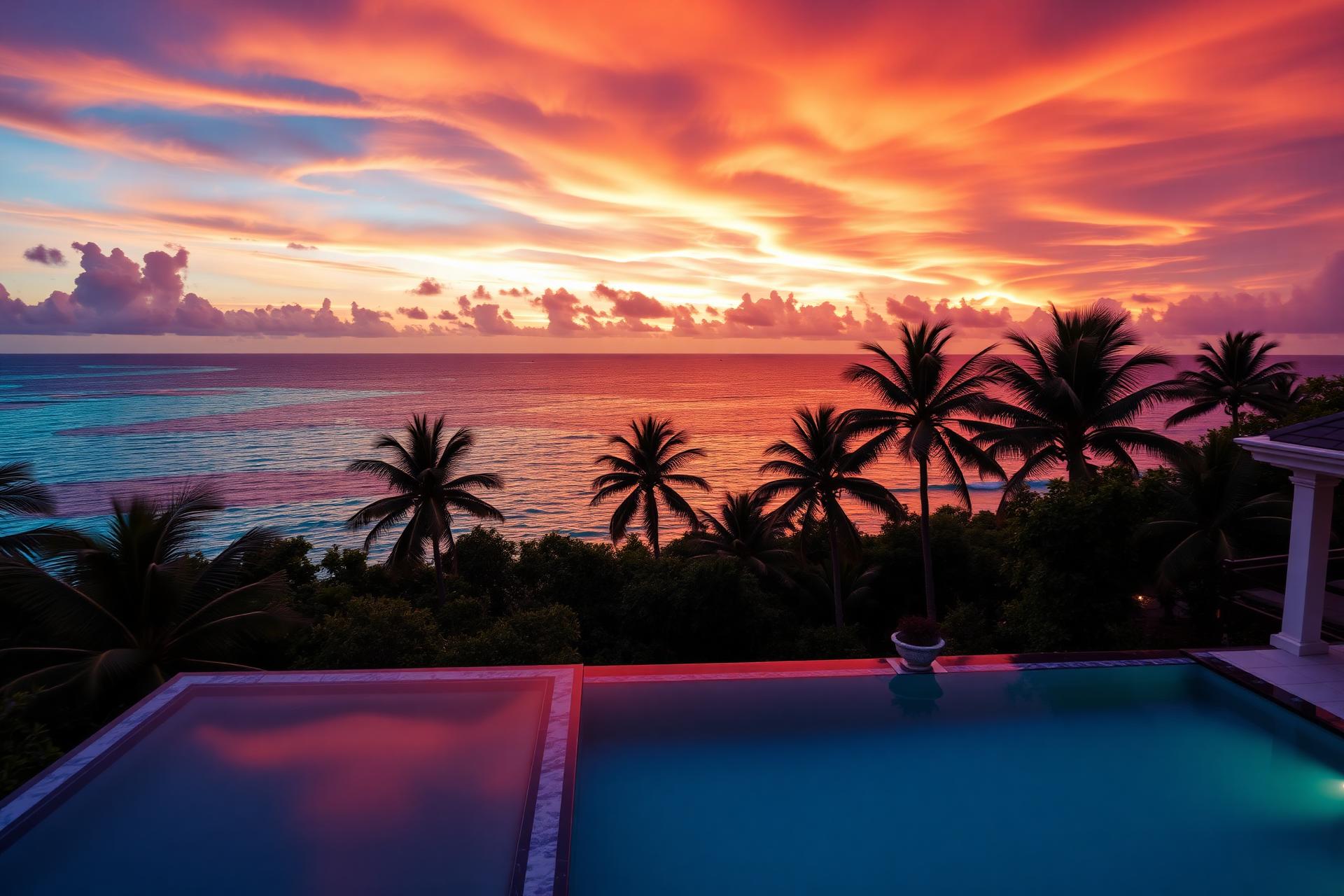 Caribbean villa at sunset